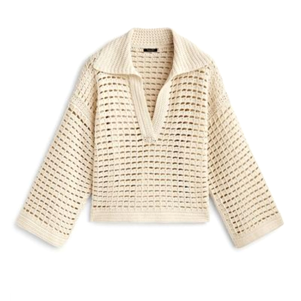NEW Massimo Dutti Open Weave Crochet Sweater Cream Size Medium